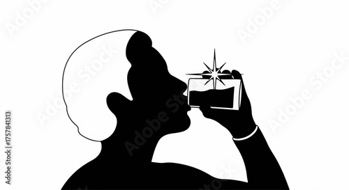Silhouette of a person enjoying a refreshing drink with a sparkle