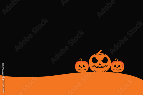 Halloween pumpkin seamless banner. Spooky squash lanterns silhouettes, scary jack-o-lanterns halloween flat vector background illustration. Halloween holiday  poster , Background of halloween pumpkins