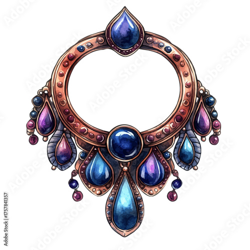 Boho Septum Ring, watercolor drawing vector, isolated on a white background.