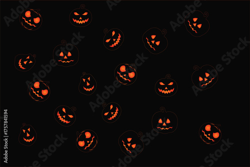 Halloween pumpkin seamless banner. Spooky squash lanterns silhouettes, scary jack-o-lanterns halloween flat vector background illustration. Halloween holiday  poster , Background of halloween pumpkins