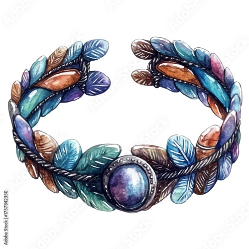 Boho Bracelet, watercolor painting vector, isolated on a white background.