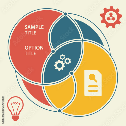 Business infographic venn diagram with three overlapping circles for data comparison