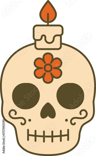 Catrina skull head with candle decoration illustration