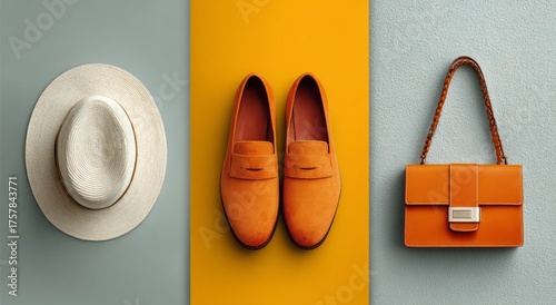 Stylish Summer Accessories Featuring Hat, Shoes, and Handbag in Vibrant Colors
