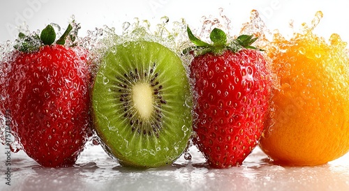 Fresh Fruits with Water Bubbles on Bright Background for Creative Food Photography