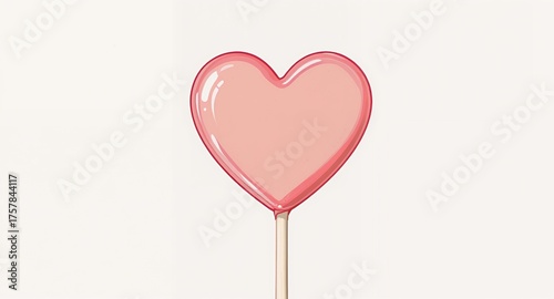 A Pink Heart Shaped Lollipop on a White Background