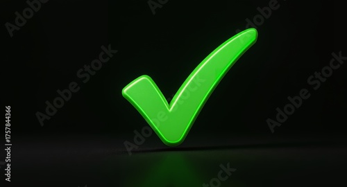 A Shiny Green Check Mark on a Dark Background with Subtle Neon Glow