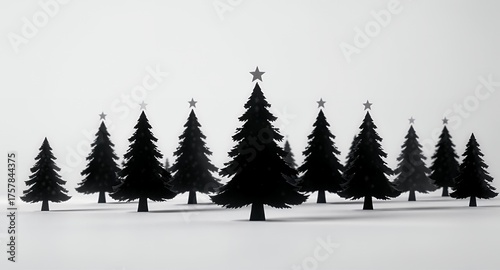 A Silhouette Forest with Star Topped Trees and Soft Shadows