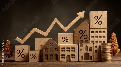Conceptual image of increasing real estate prices and interest rate hikes in the market
