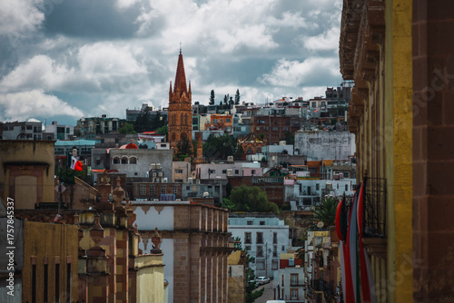 Zacatecas City with its colonial architecture and beautiful tower of the Temple of the Virgin of Fatima
