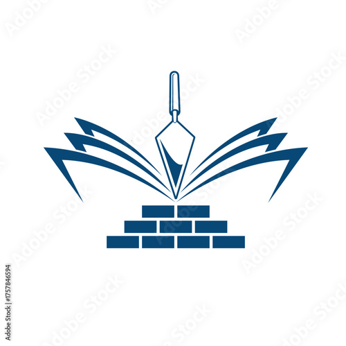 illustration of bricklayer trowel combined with book and brick.