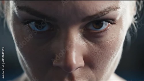 Intense Woman Athlete Focused Determination Close Up Portrait.
