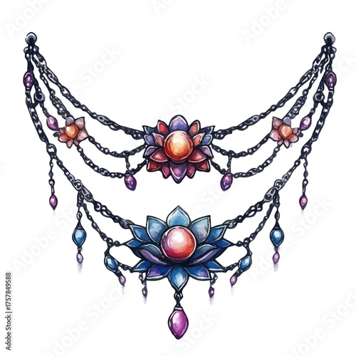 Back Necklace, watercolor vector, isolated on a white background.