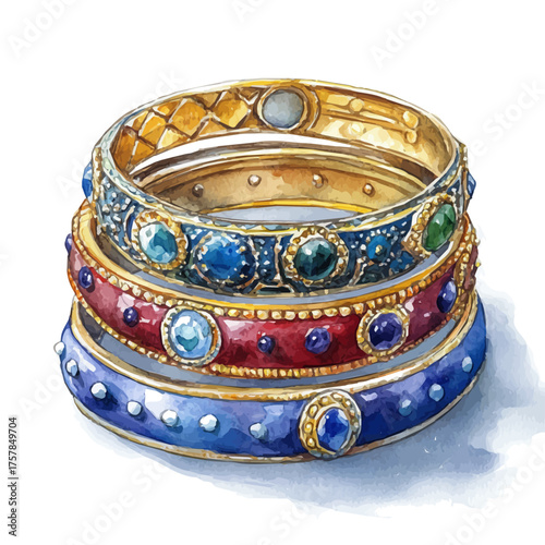 Bangle Set, watercolor illustration vector, isolated on a white background.