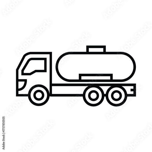 Line drawing shows the side view of a fuel truck on white background