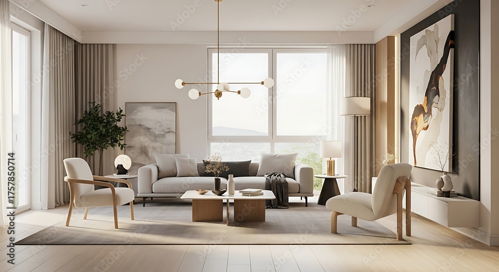 Fototapeta premium Luxurious Living Room Design Modern Interior Decor with Elegant Furniture and Ambiance