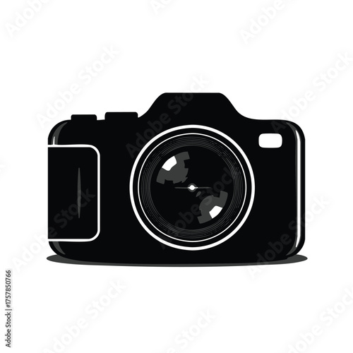 Sleek Black Digital Camera with Detailed Lens Design
