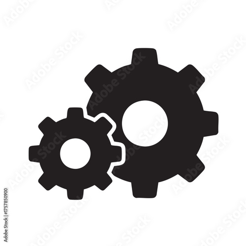 Two Interlocking Black Gears with White Circular Centers