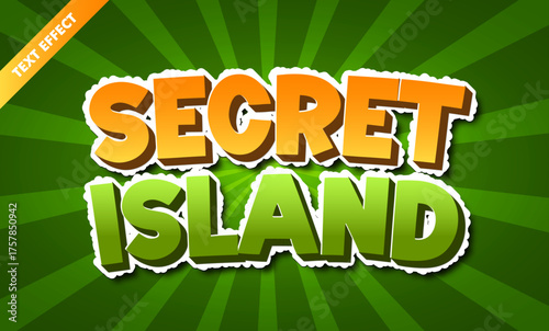 Secret island editable text effect, bold 3d cartoon font, adventure game title design