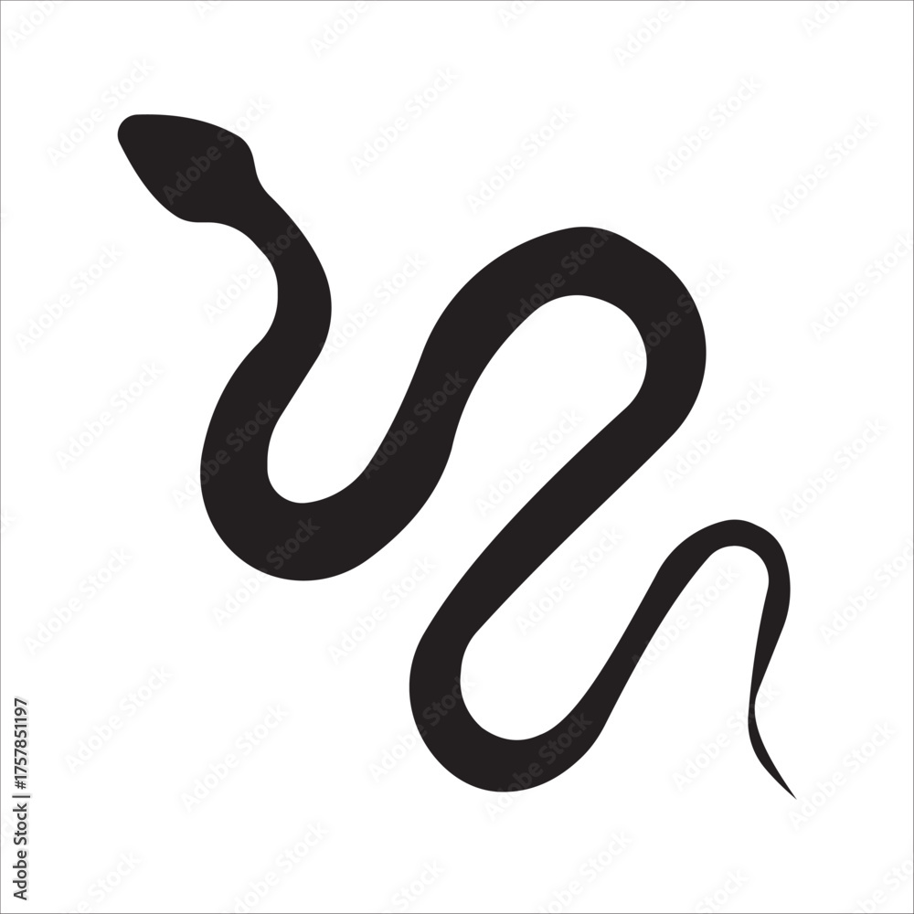 Fototapeta premium Minimal black snake silhouette icon in flat vector style. Suitable for wildlife, reptile, danger warning, zoo, nature, animal, and logo design.