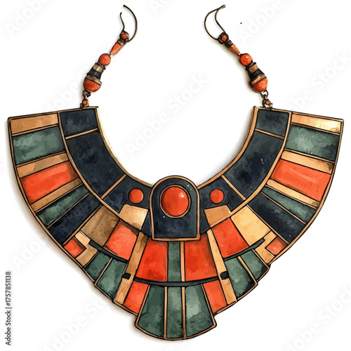 Art Deco Necklace, watercolor vector, isolated on a white background.