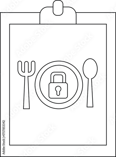 Clipboard icon with plate utensils  padlock design