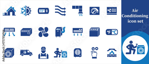 Air conditioning icon set, speed, rotation, black, suction, abstract, right, clean, filtration, blue, air filter, line, sign, house, outline, ventilator, cooling, equipment, technology and nor