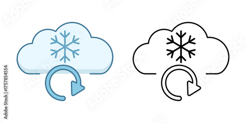Cloud backup with snowflake icon showing data sync in a frosty style. Perfect for holiday cloud storage, secure data concepts, and winter technology themes.