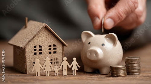 Saving Money for a Home: Family, Piggy Bank, and Coins Representing Financial Planning