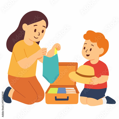 Sister Packing for Holiday with Sibling Vector