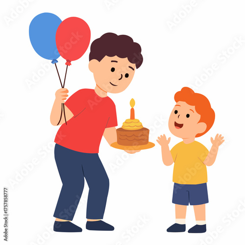 Brother Celebrating Sibling’s Birthday Vector