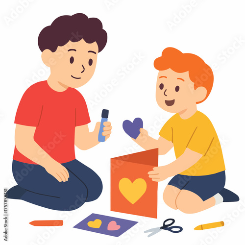 Brother Making Greeting Card Vector