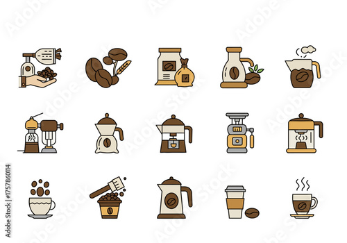 Coffee illustrations beans bags makers grinders  cups