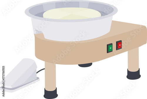Illustration of Pottery Wheel with Foot Pedal