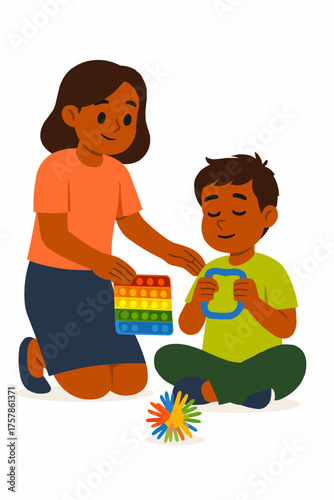Sister Supporting Autistic Sibling Vector