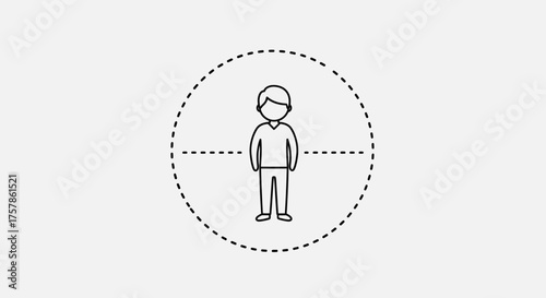 Minimalist line art icon of a person inside a dotted circle, illustrating the concept of personal space, safety, and social distancing