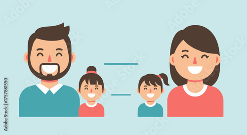 Happy Family Portrait with Parents and Children Smiling