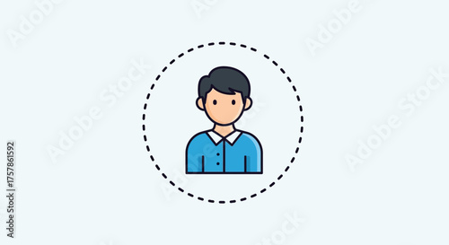 Simple flat line icon of a male user avatar for a personal profile or account. Vector illustration of a young man character in a circular frame