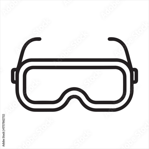 Simple black and white line art icon of protective safety goggles for eye protection