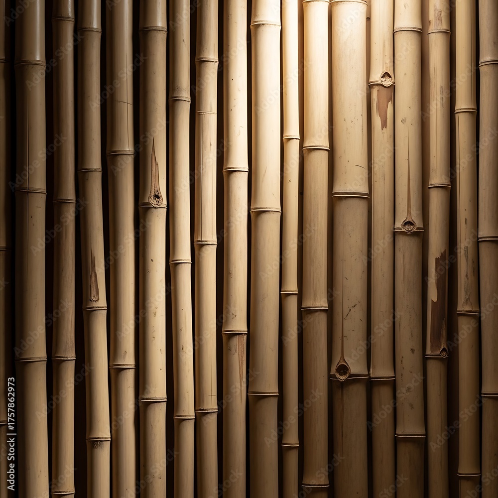 Fototapeta premium Natural Bamboo Wall Texture Background with Vertical Stalks.