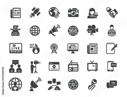 Set of Mass Media Icons. Solid icon series