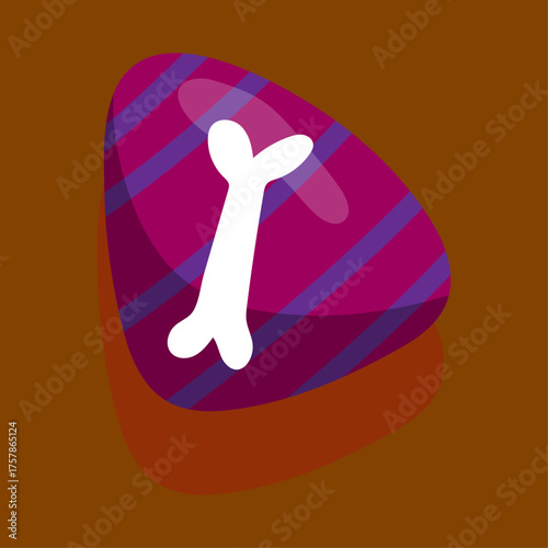 Cartoon Illustration of a Bone on a Purple Striped Meat Slice Isolated on Brown Background