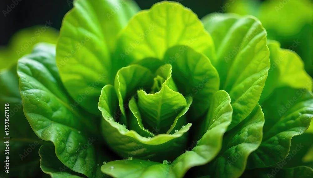 Fototapeta premium Crisp, clean, and vibrant green lettuce leaves, freshly harvested and glistening with dew, ready for use Perfect for healthy eating and culinary applications , freshness, garden