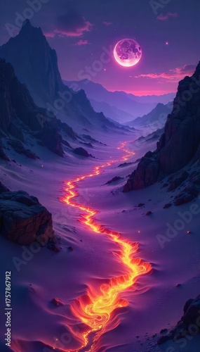 Mysterious footprints in glowing sand lead into a fantastical, otherworldly landscape Perfect for fantasy art, game design, and imaginative storytelling , celestial, otherworldly, legend
