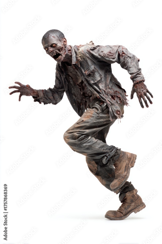 Fototapeta premium Terrifying zombie in action pose.
