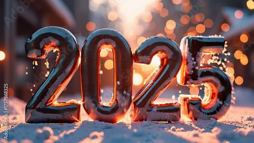 A vibrant new year celebration transition from 2025 to 2026, featuring festive confetti, sparkling lights, and large digits in national