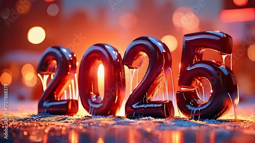 A vibrant new year celebration transition from 2025 to 2026, featuring festive confetti, sparkling lights, and large digits in national