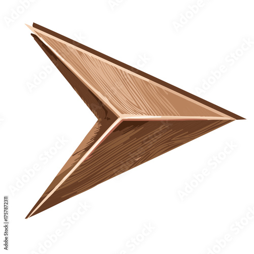 Brown wooden three dimensional arrow pointing right with geometric wood grain texture