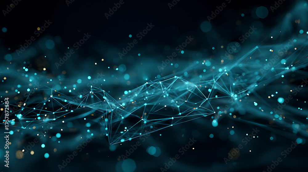 Obraz premium Dynamic abstract digital network of glowing nodes and lines, representing data flow and futuristic connections, perfect for tech concepts.