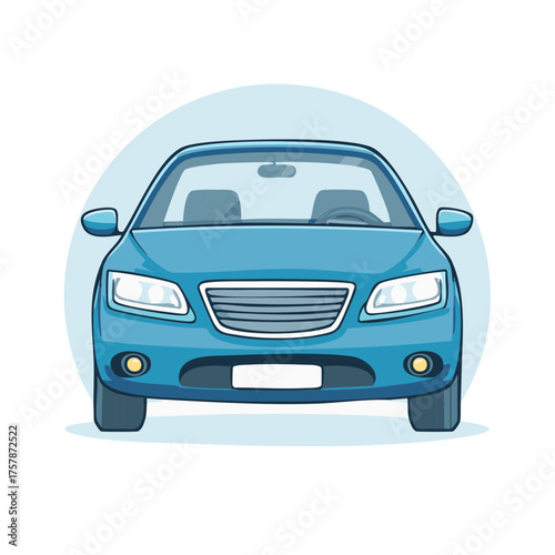 Blue Car Front View Illustration of a Modern Sedan Vehicle Isolated Transportation Design Auto Automobile